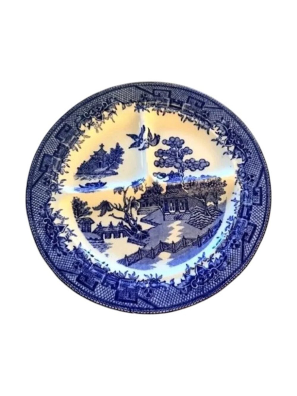 Vintage Sterling China Blue White Divided Plate Scenic 10.25" Chip USA